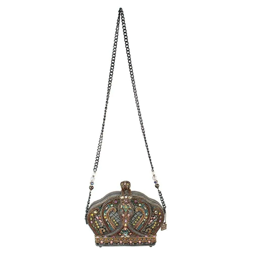 Mary Frances Royal Treatment Crossbody Crown Handbag Beaded Silver Gray Bag New