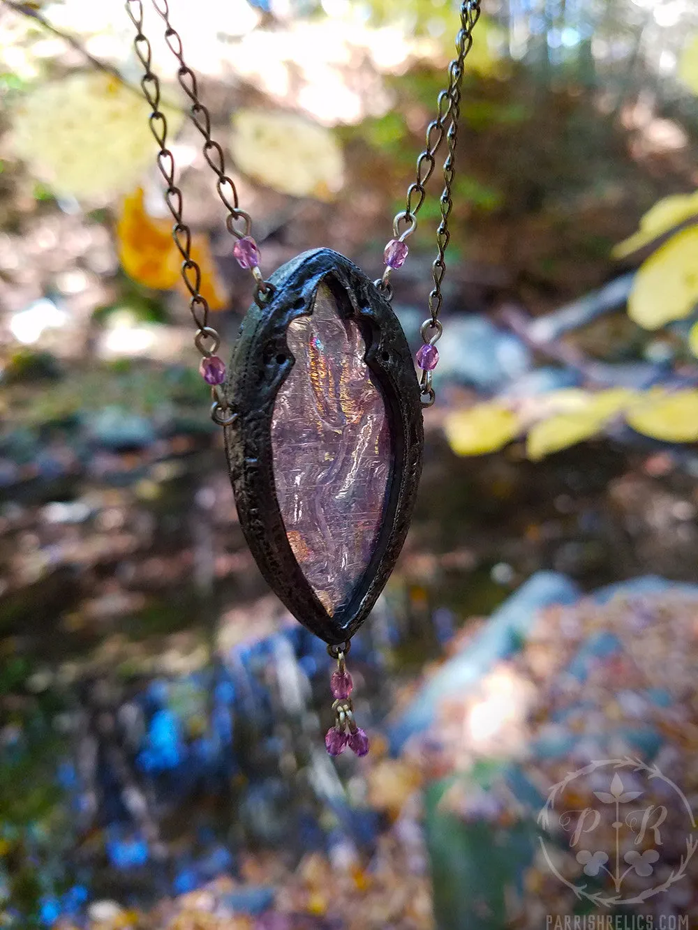 Matilde di Canossa Amulet ~ Lavender Iridescent Stained Glass Gothic Arch