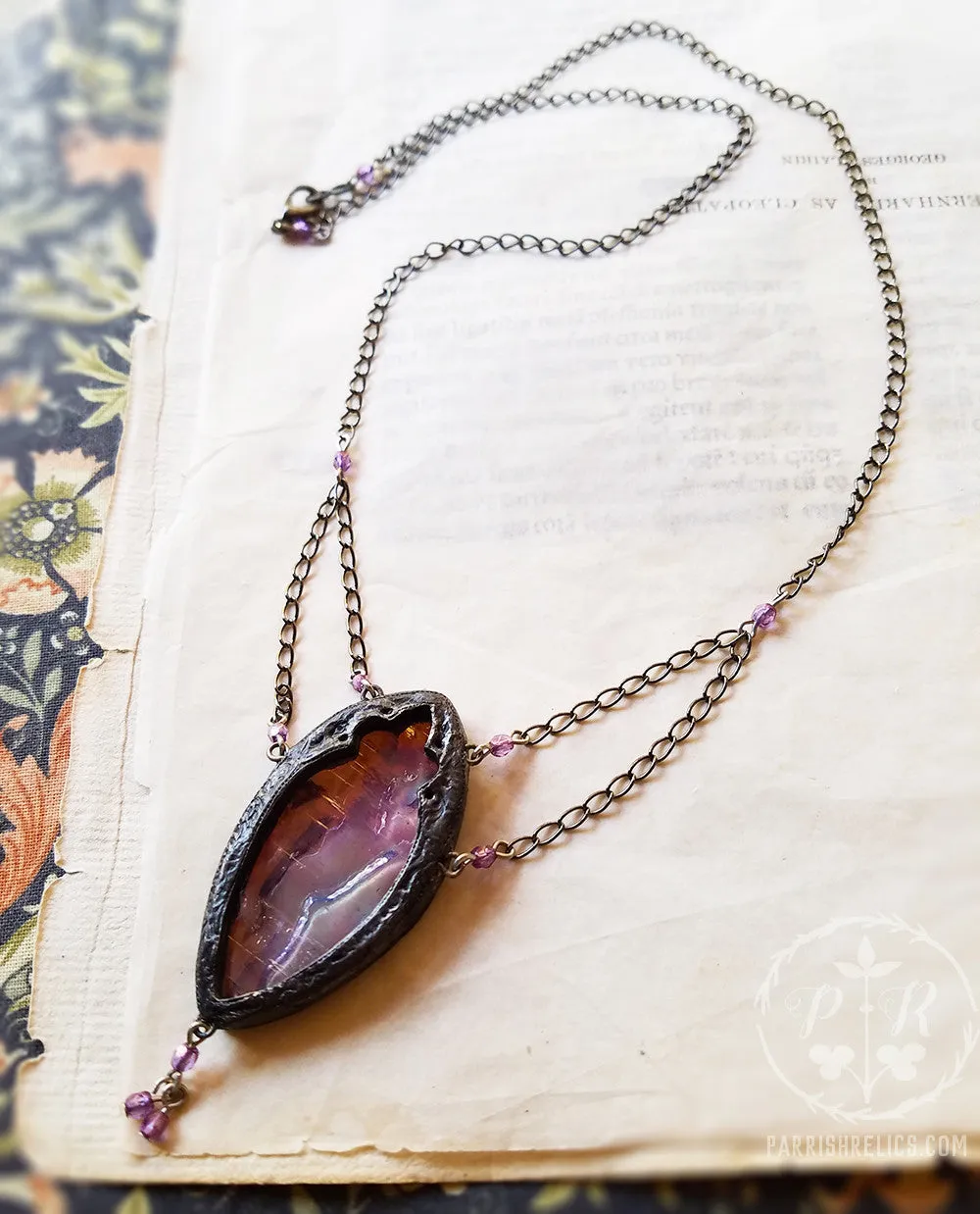 Matilde di Canossa Amulet ~ Lavender Iridescent Stained Glass Gothic Arch
