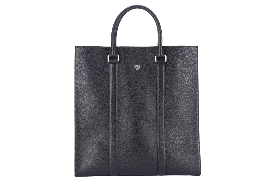 MCM DOCUMENT SAC 2 WAY BAG(G8434) BLACK CALF LEATHER SILVER HARDWARE WITH LONG STRAPS AND DUST COVER