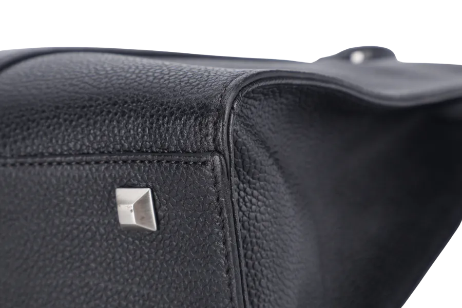 MCM DOCUMENT SAC 2 WAY BAG(G8434) BLACK CALF LEATHER SILVER HARDWARE WITH LONG STRAPS AND DUST COVER