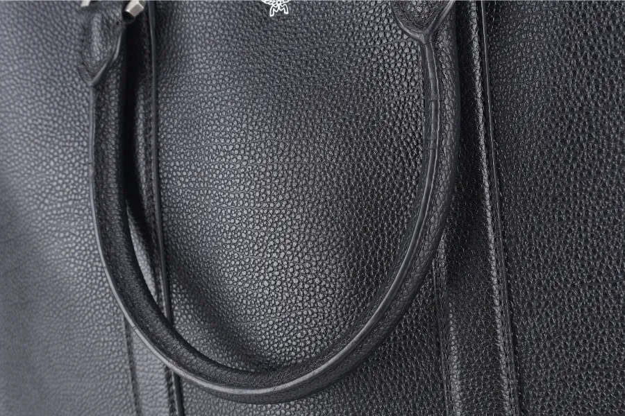 MCM DOCUMENT SAC 2 WAY BAG(G8434) BLACK CALF LEATHER SILVER HARDWARE WITH LONG STRAPS AND DUST COVER