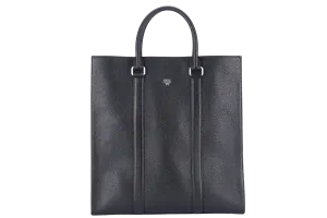MCM DOCUMENT SAC 2 WAY BAG(G8434) BLACK CALF LEATHER SILVER HARDWARE WITH LONG STRAPS AND DUST COVER