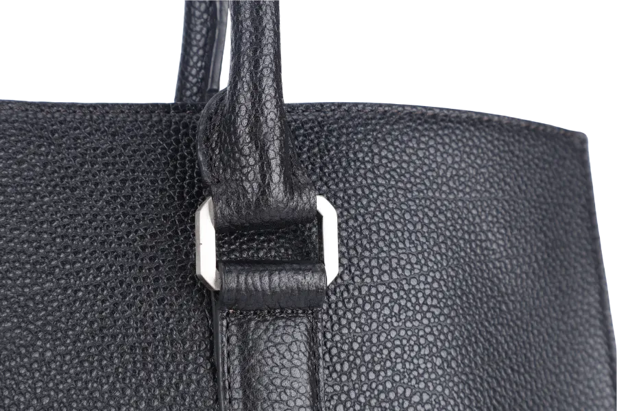MCM DOCUMENT SAC 2 WAY BAG(G8434) BLACK CALF LEATHER SILVER HARDWARE WITH LONG STRAPS AND DUST COVER
