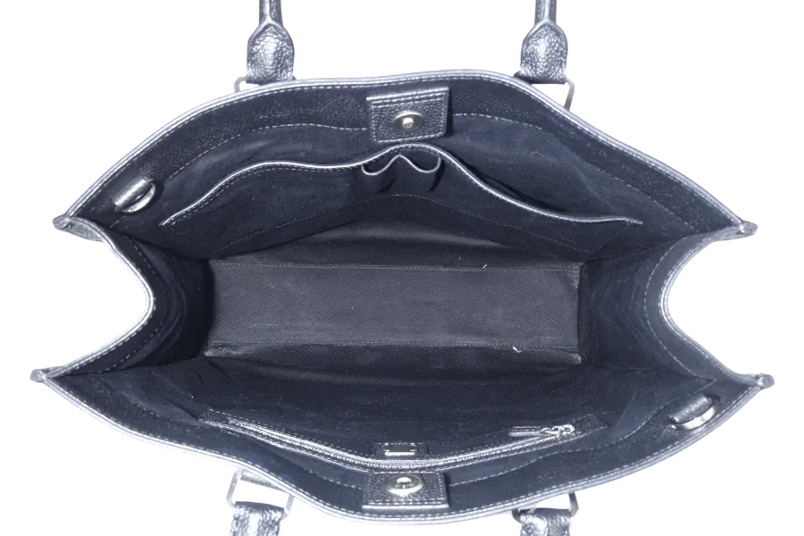 MCM DOCUMENT SAC 2 WAY BAG(G8434) BLACK CALF LEATHER SILVER HARDWARE WITH LONG STRAPS AND DUST COVER