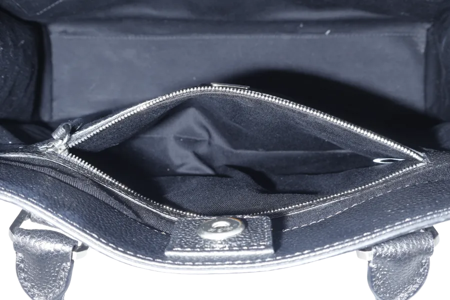MCM DOCUMENT SAC 2 WAY BAG(G8434) BLACK CALF LEATHER SILVER HARDWARE WITH LONG STRAPS AND DUST COVER