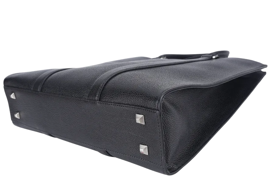 MCM DOCUMENT SAC 2 WAY BAG(G8434) BLACK CALF LEATHER SILVER HARDWARE WITH LONG STRAPS AND DUST COVER