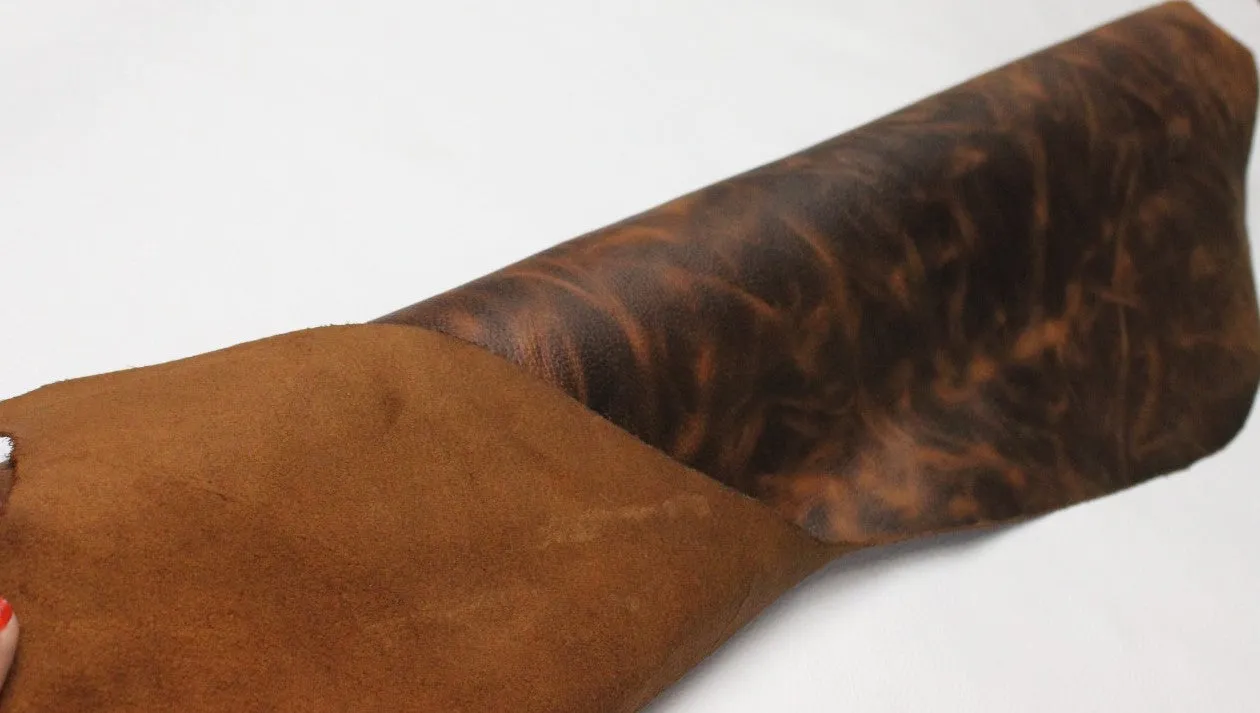 MEDIUM BROWN DISTRESSED PULL UP FLOATHER LEATHER  (mm/oz) :1.6 mm - 1.8 mm/ 4 oz - 4.5 oz
