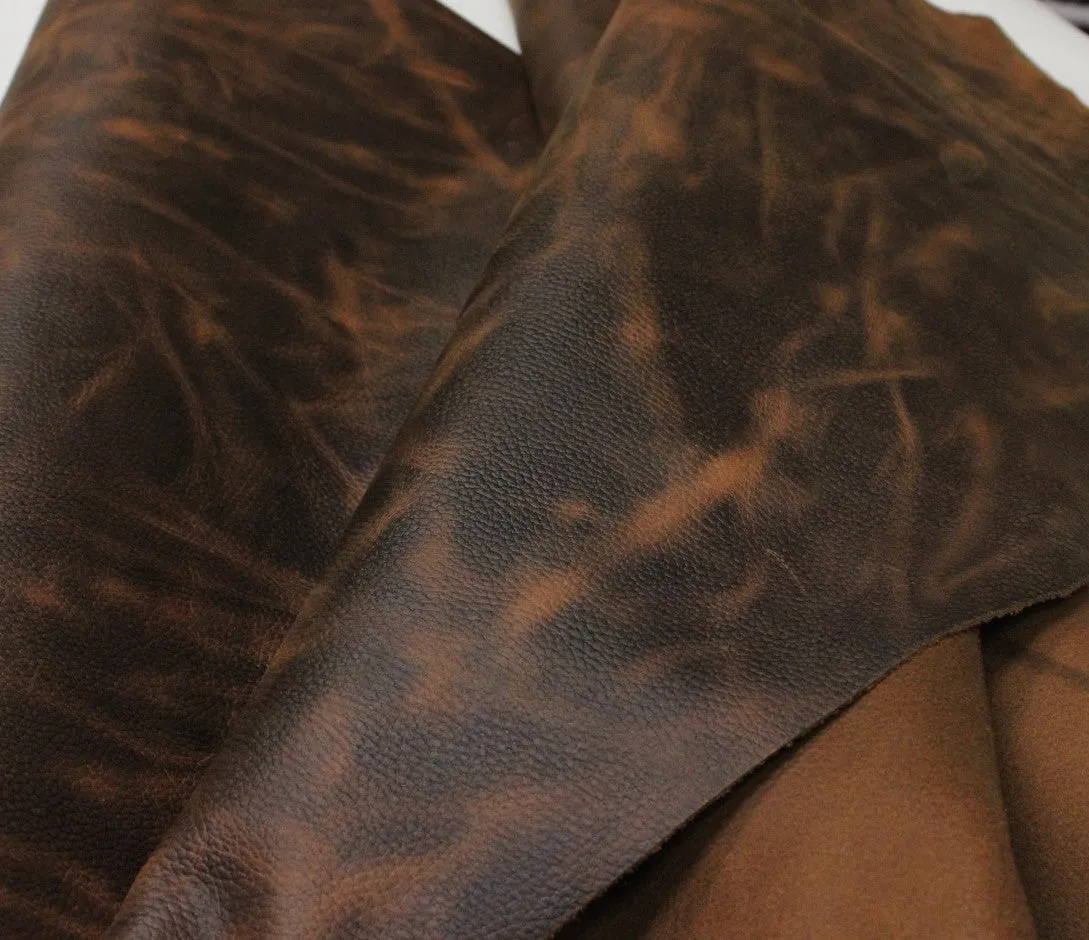 MEDIUM BROWN DISTRESSED PULL UP FLOATHER LEATHER  (mm/oz) :1.6 mm - 1.8 mm/ 4 oz - 4.5 oz