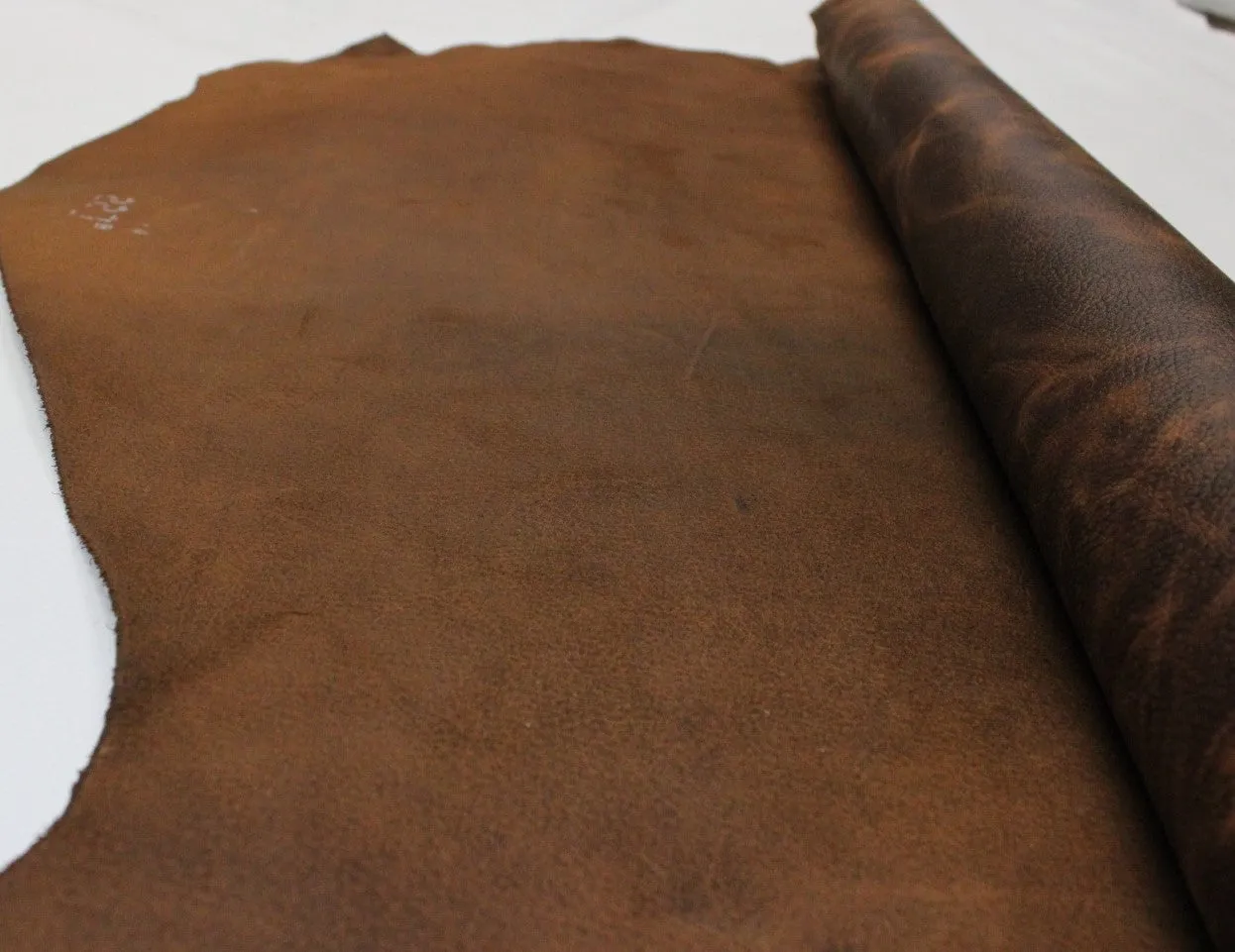 MEDIUM BROWN DISTRESSED PULL UP FLOATHER LEATHER  (mm/oz) :1.6 mm - 1.8 mm/ 4 oz - 4.5 oz