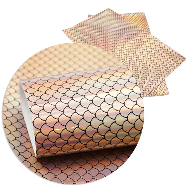 Metallic Rose Gold Embossed Mermaid Scale Faux Leather