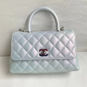 Mini Coco Handle Flap Bag in 21K Iridescent Icy Blue Caviar