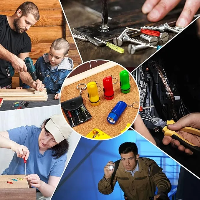 Mini Screwdriver Keychain Bulk LED Flashlight Set Mini Hand Tool Bulk Gifts for Men Adult Father's Day Gifts Birthday Dad Gifts(48 Pcs)
