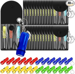 Mini Screwdriver Keychain Bulk LED Flashlight Set Mini Hand Tool Bulk Gifts for Men Adult Father's Day Gifts Birthday Dad Gifts(48 Pcs)