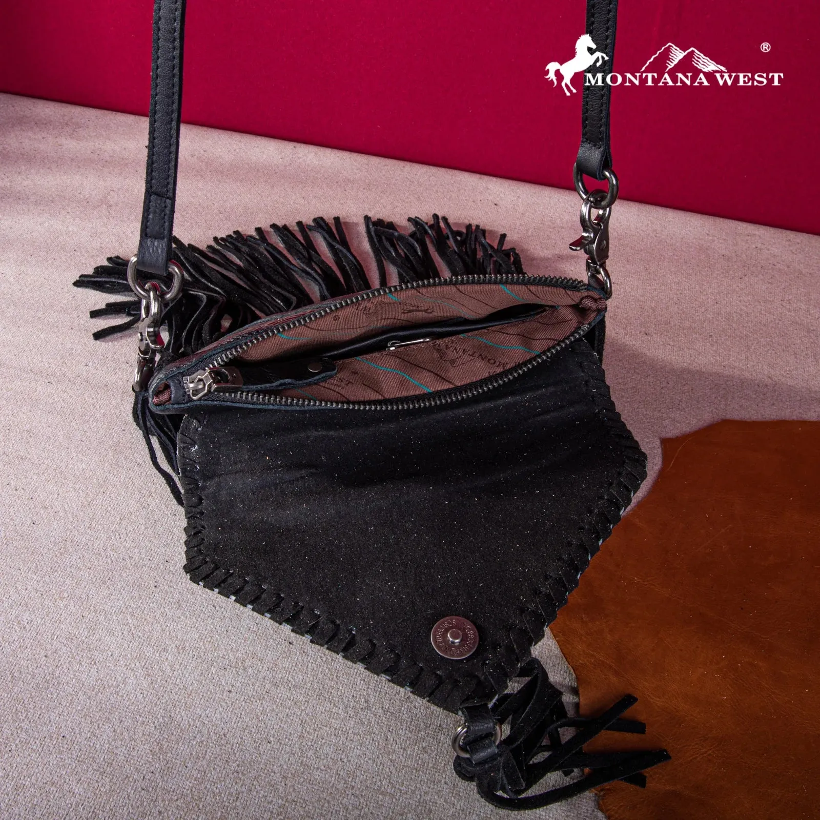 Montana West Genuine Leather Hair On Cowhide Fringe Bohemian Crossbody