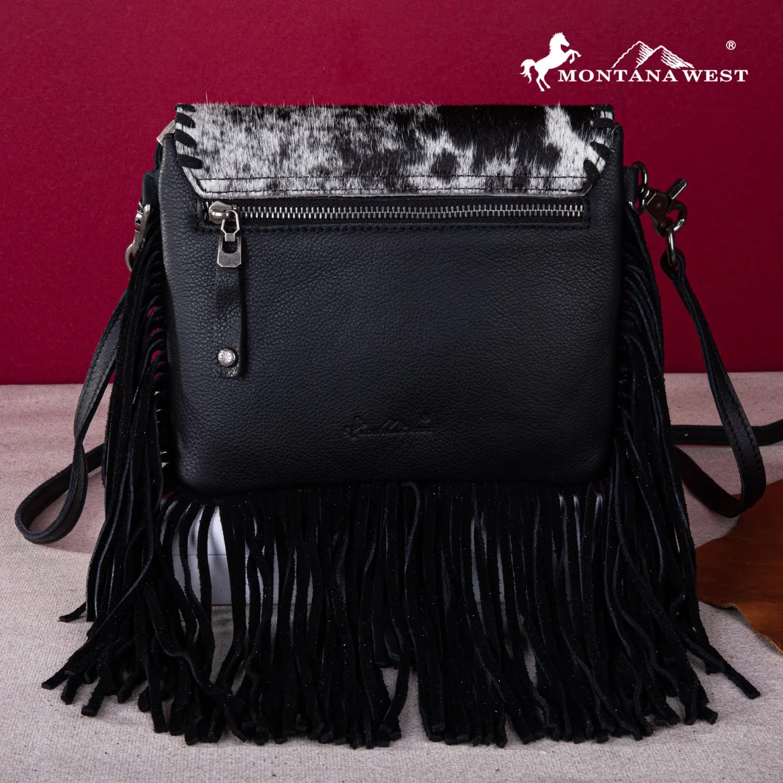 Montana West Genuine Leather Hair On Cowhide Fringe Bohemian Crossbody