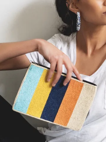 Multi-Color Striped Beaded Clutch