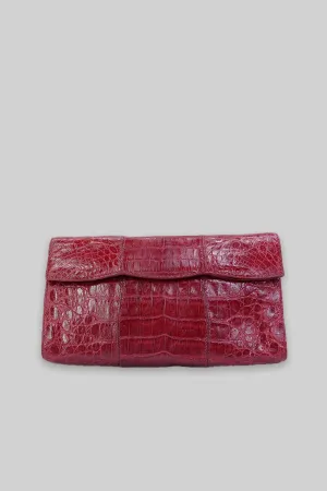 Nancy Gonzalez Crocodile Pleated Red Clutch