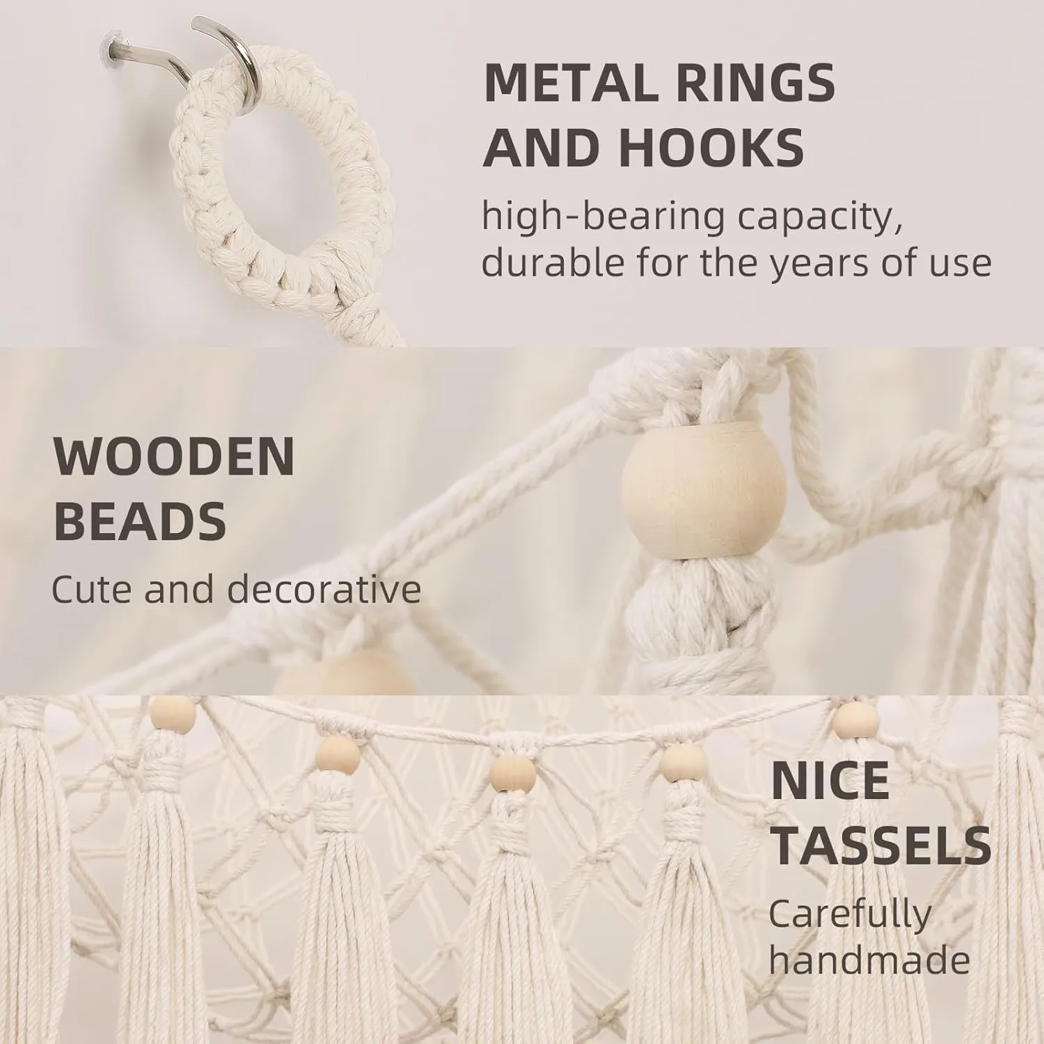 NEW Beaded Macrame Triangle Animal Net Hammock, Large Toy Storage Hanging Organizer for Stuffed Animals Kids Bedroom, Playroom, Nursery Room, Corner Plush Toys Net Holder, Beige