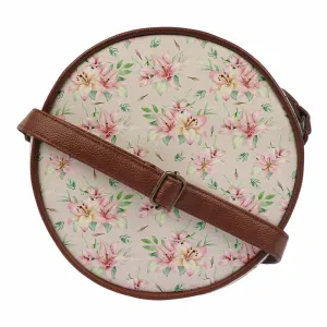 Off White Floral Print Round Sling Bag