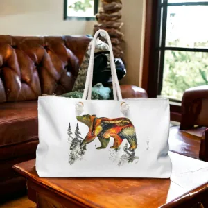 Original Art Bear With Faded Contemporary Fir Trees Weekender Bag