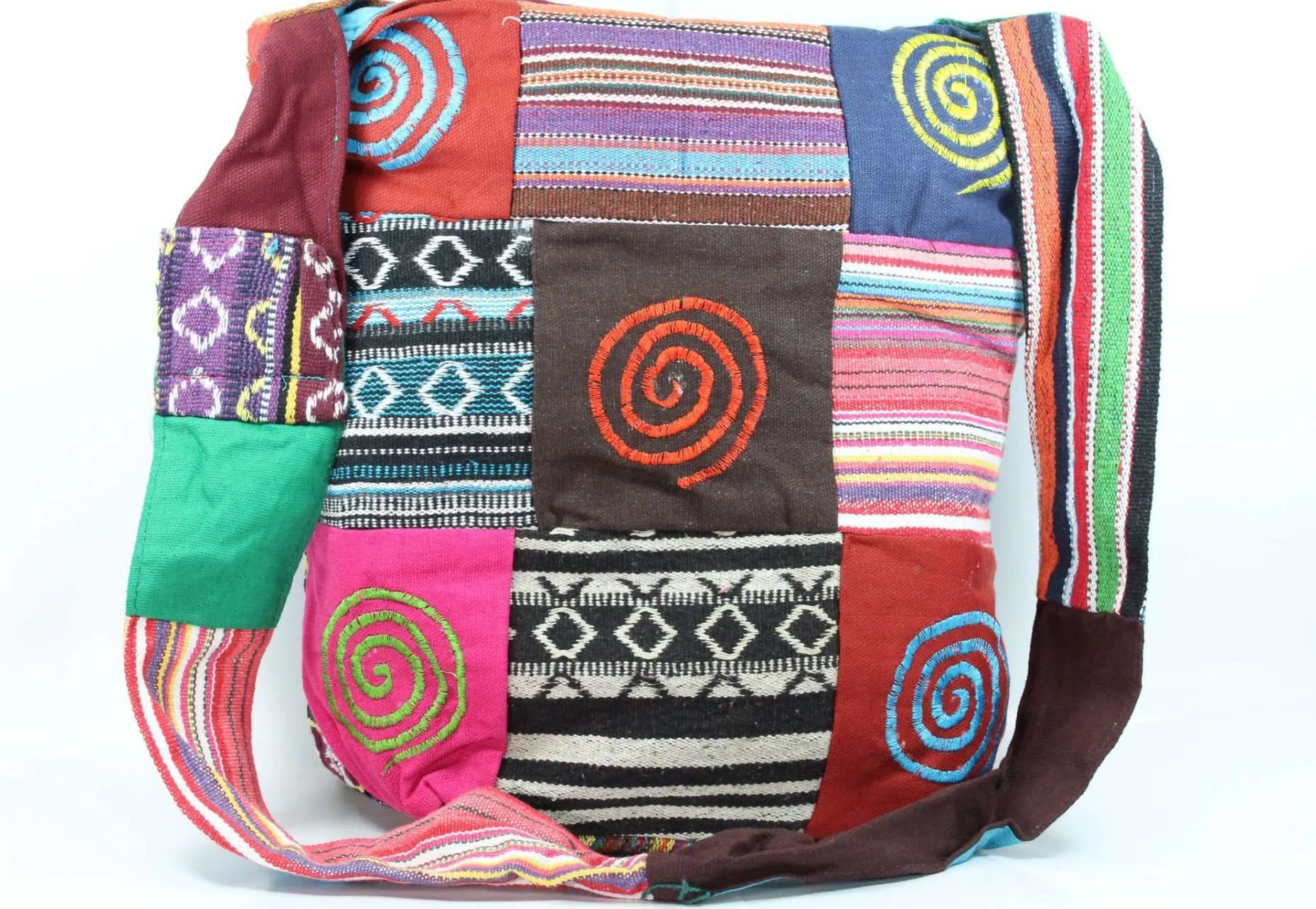 Patchwork Multi Spiral Durrie Jhola Bag Shopping Tote