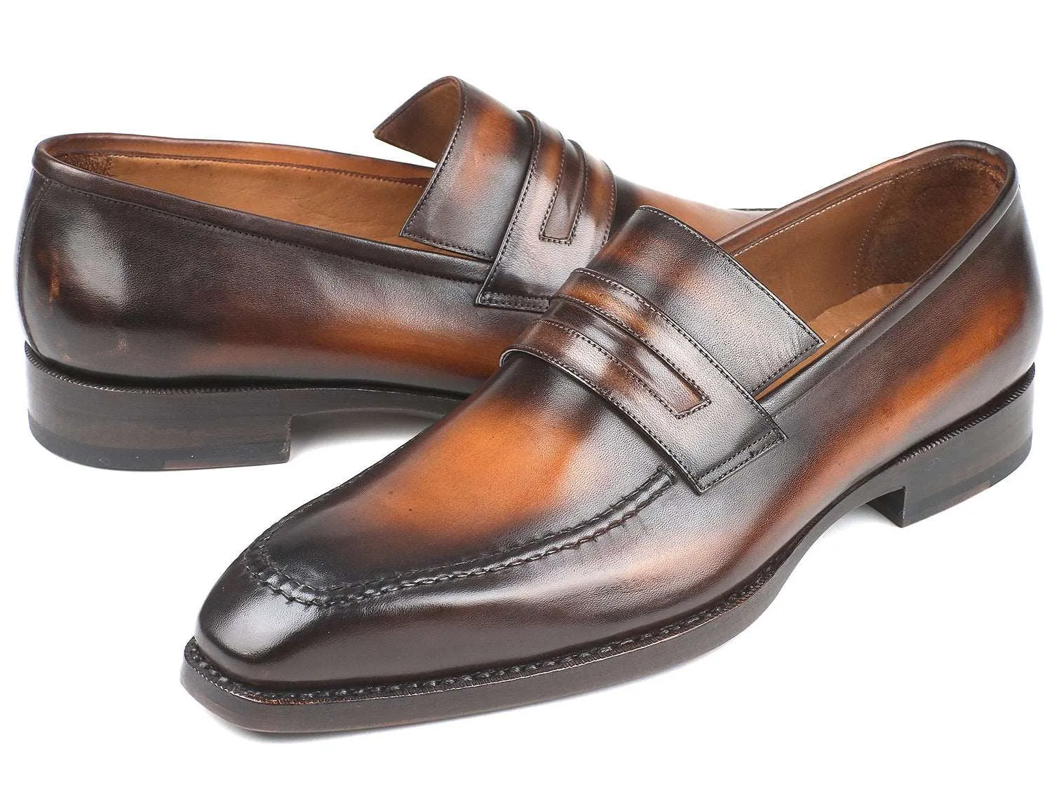 Paul Parkman Brown Burnished Leather Loafers