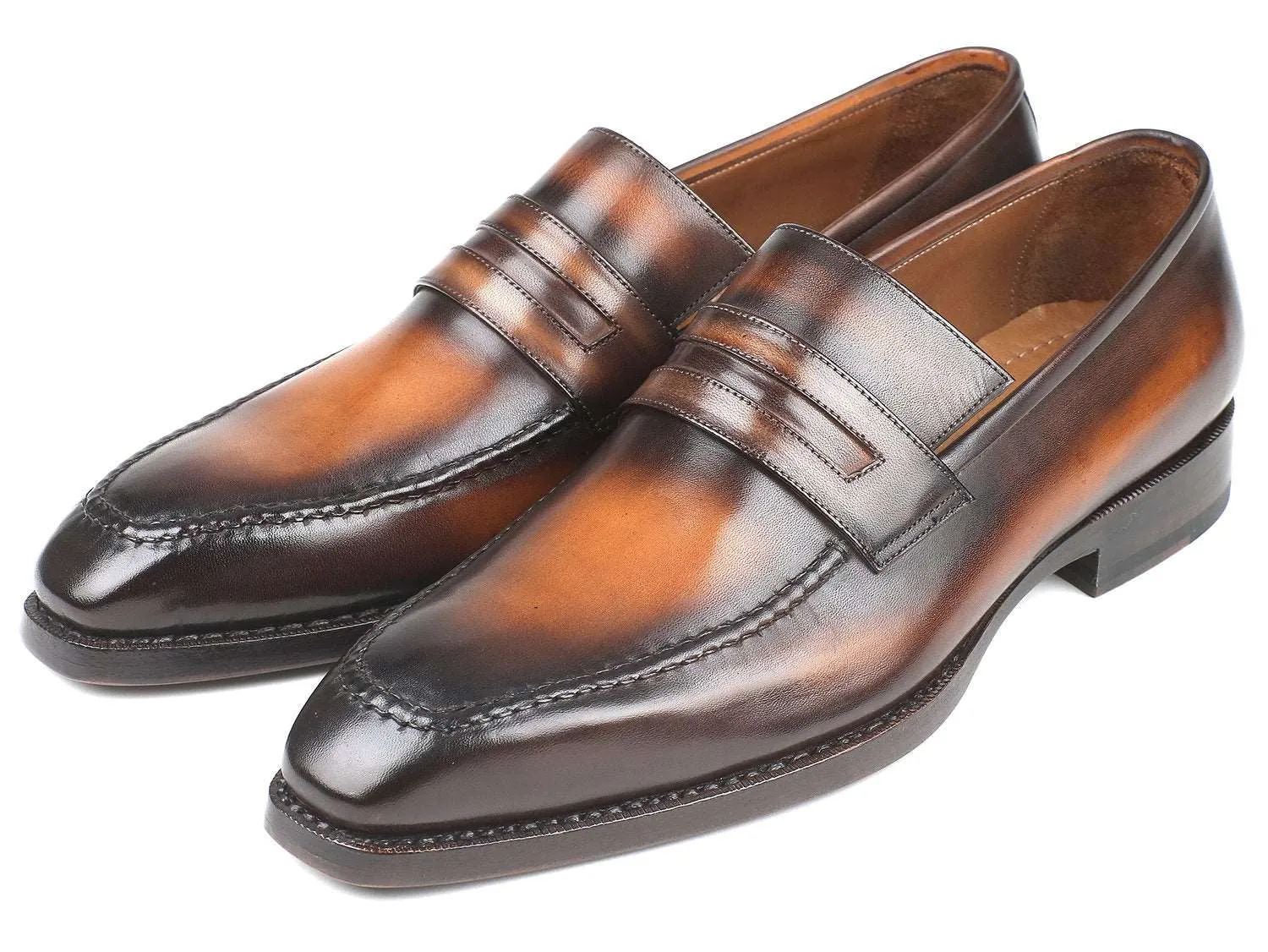 Paul Parkman Brown Burnished Leather Loafers