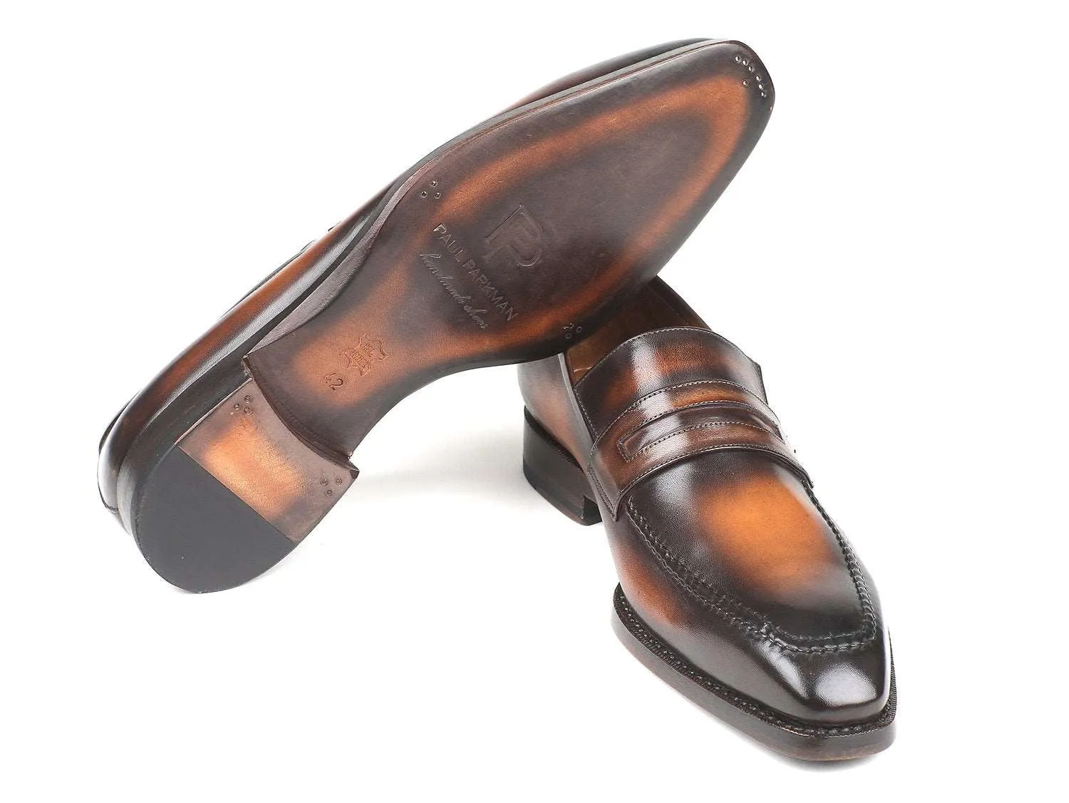 Paul Parkman Brown Burnished Leather Loafers