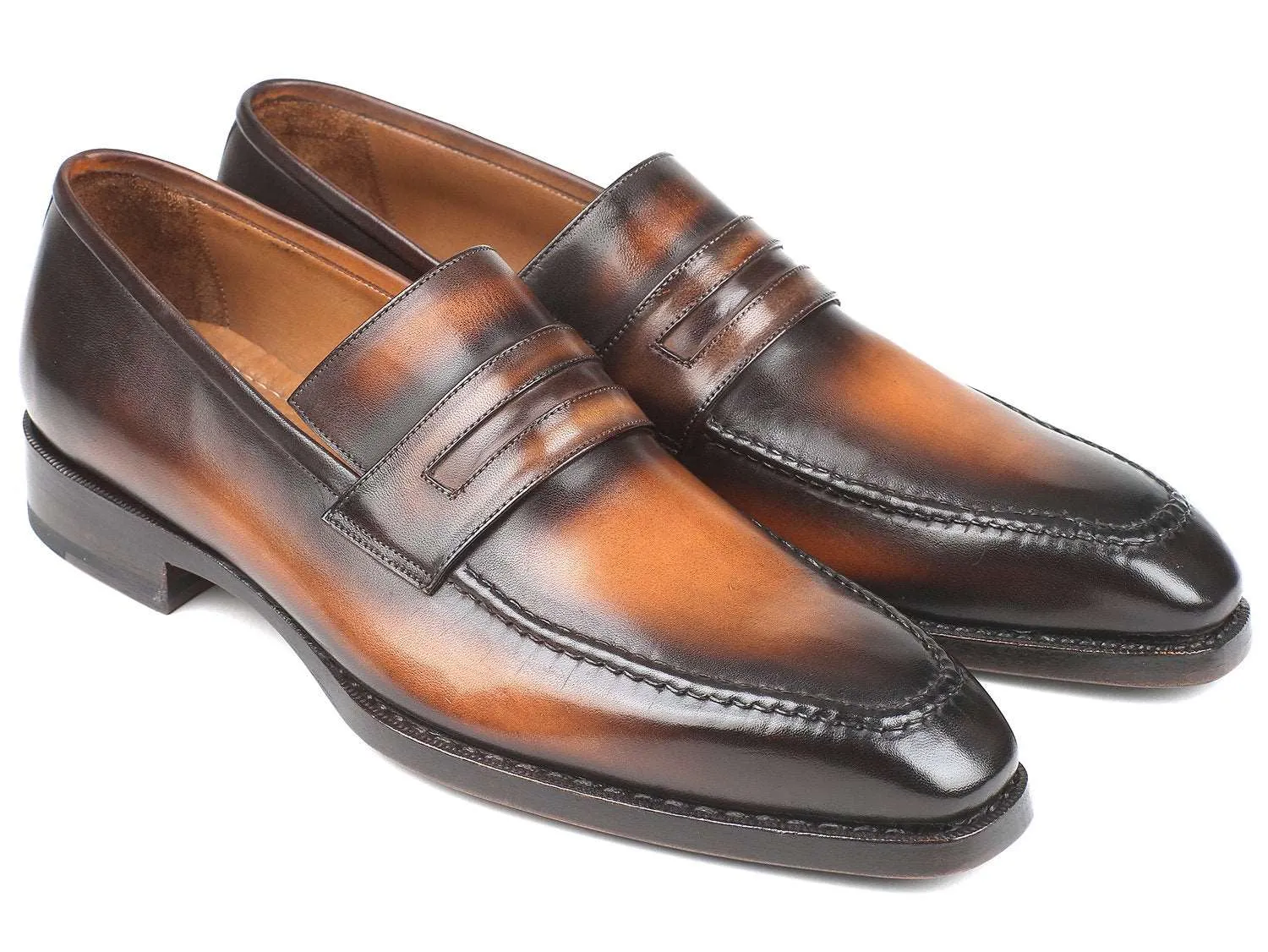 Paul Parkman Brown Burnished Leather Loafers