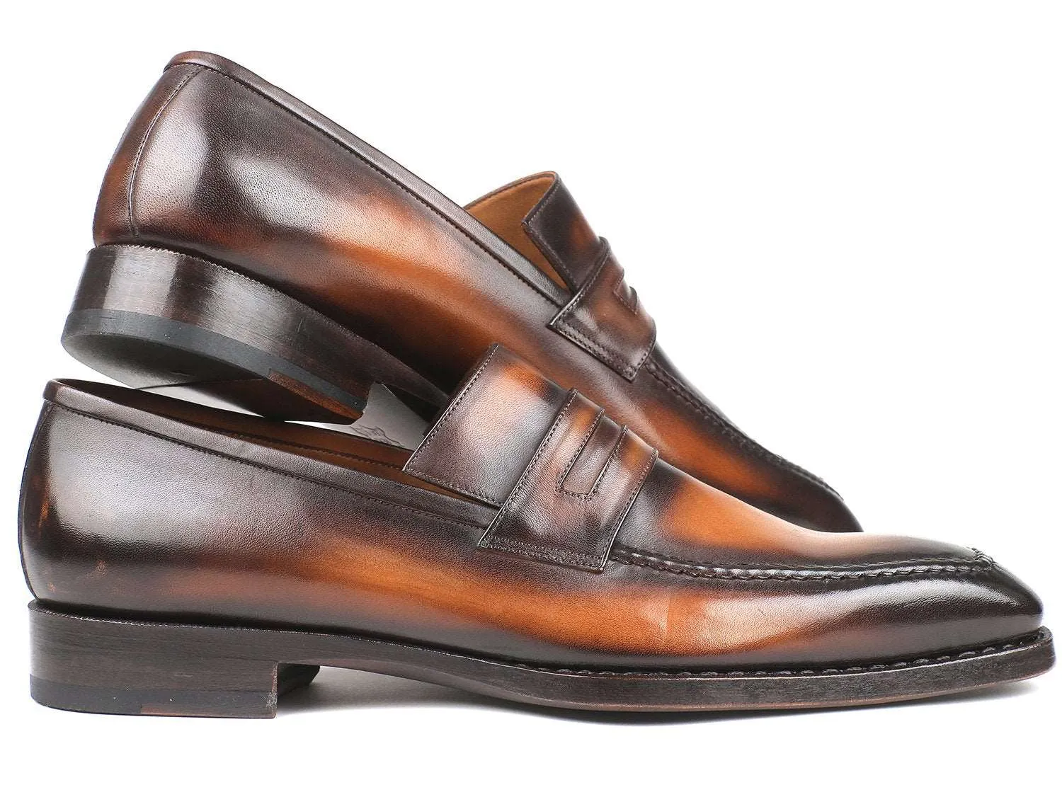 Paul Parkman Brown Burnished Leather Loafers