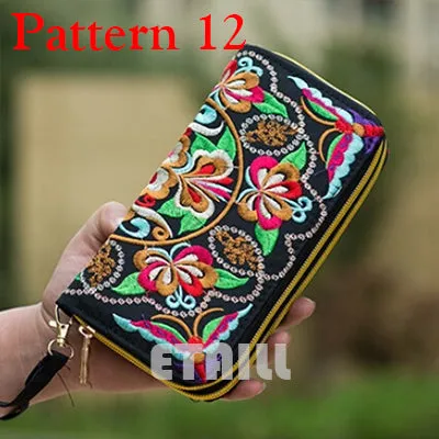 Peacock Thailand Boho Embroidered Purse Female Clutch Long Wallet Coin Bag Lady Mobile Phone Bag Luxury Brand Wallet Woman 2016