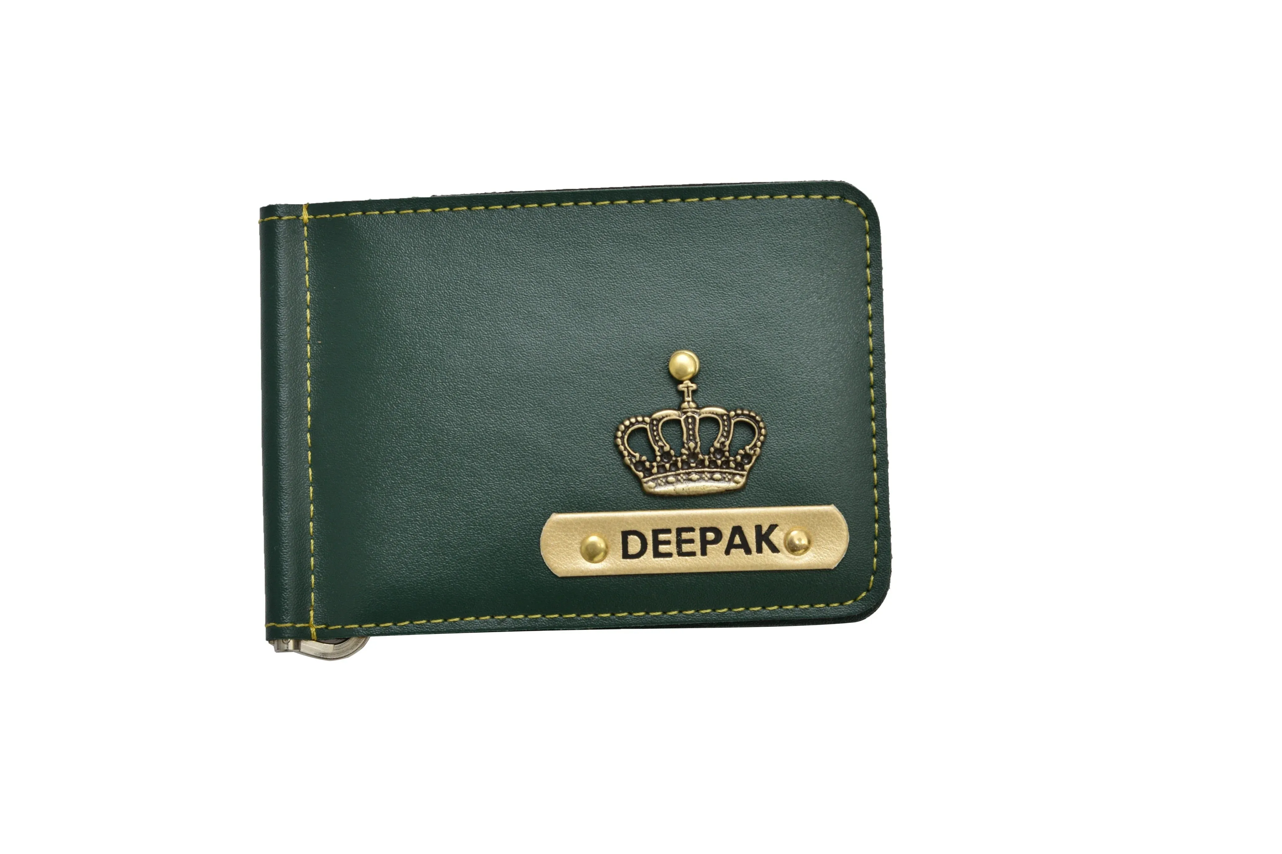 Personalized Vegan Leather Money Clip - Olive Green