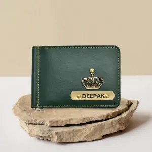 Personalized Vegan Leather Money Clip - Olive Green