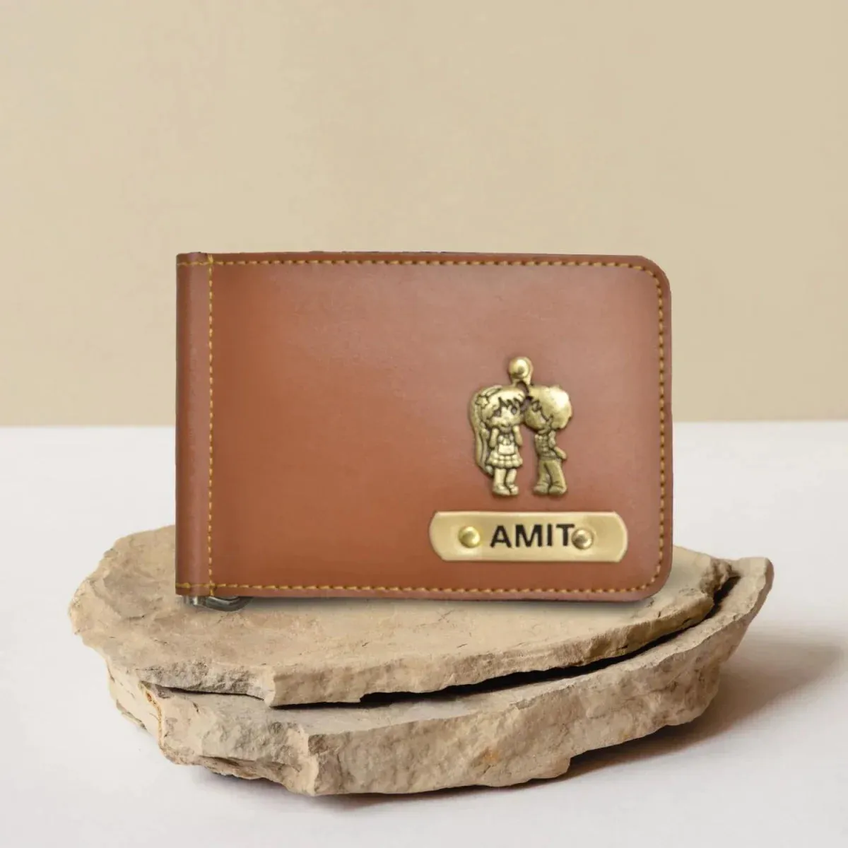 Personalized Vegan Leather Money Clip - Tan