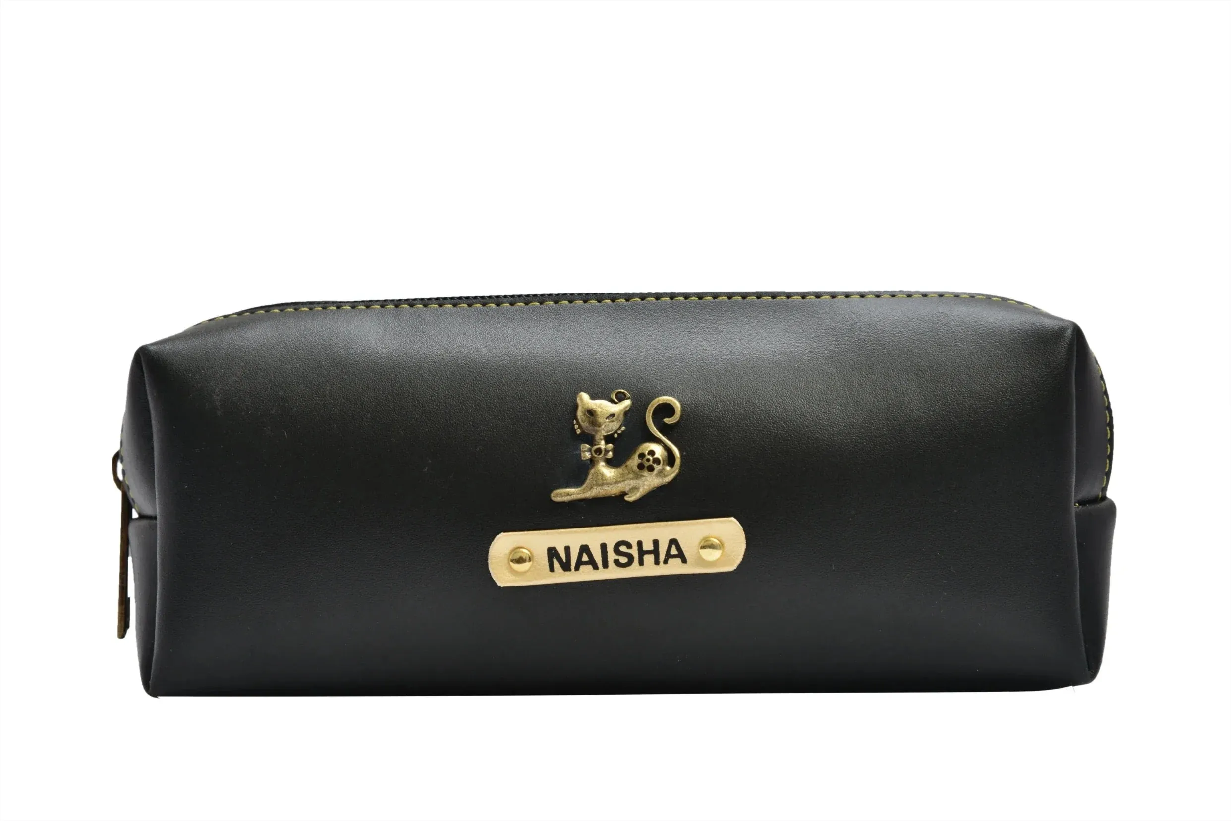 Personalized Vegan Leather Unisex Pencil Pouch - Black
