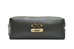 Personalized Vegan Leather Unisex Pencil Pouch - Black