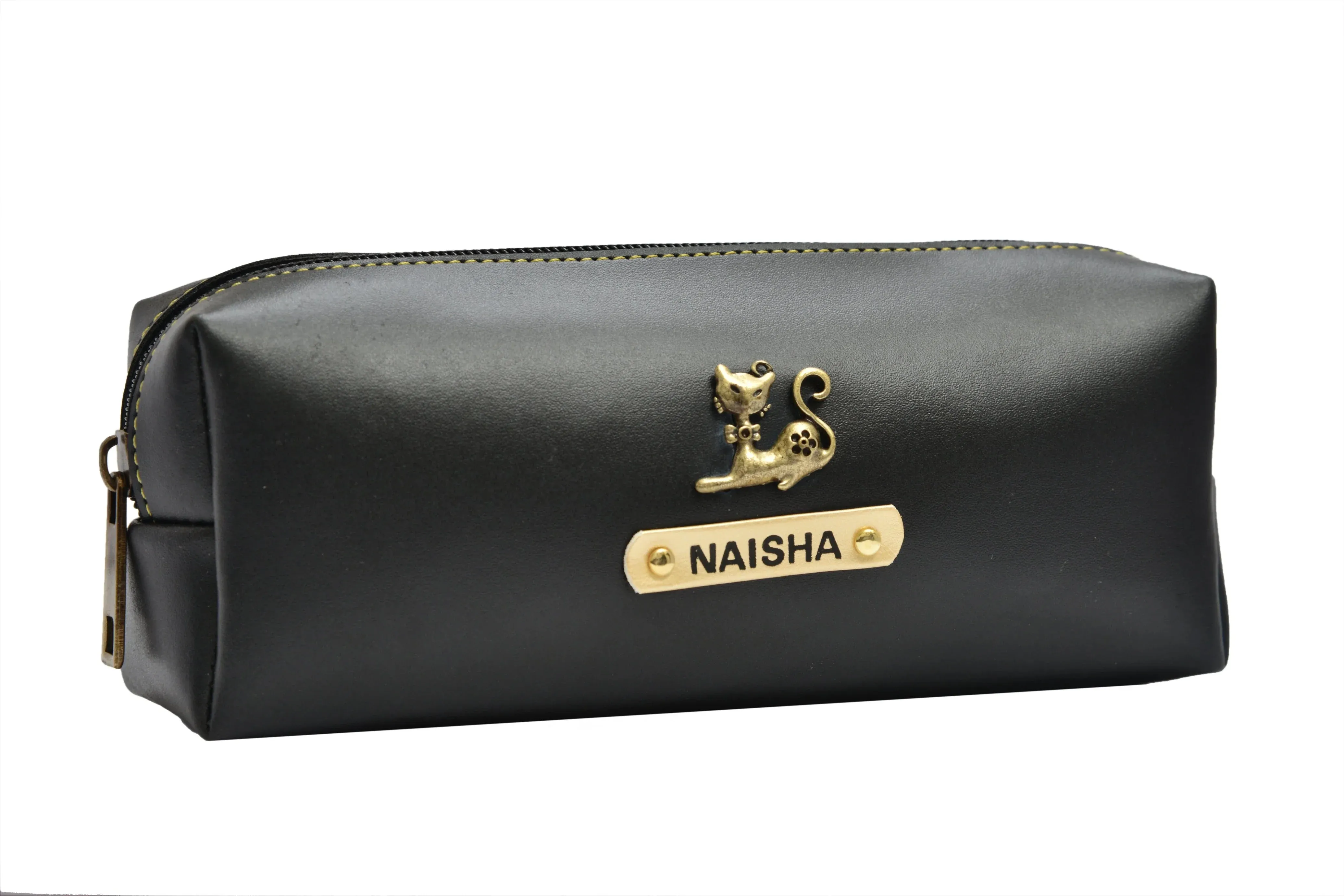 Personalized Vegan Leather Unisex Pencil Pouch - Black
