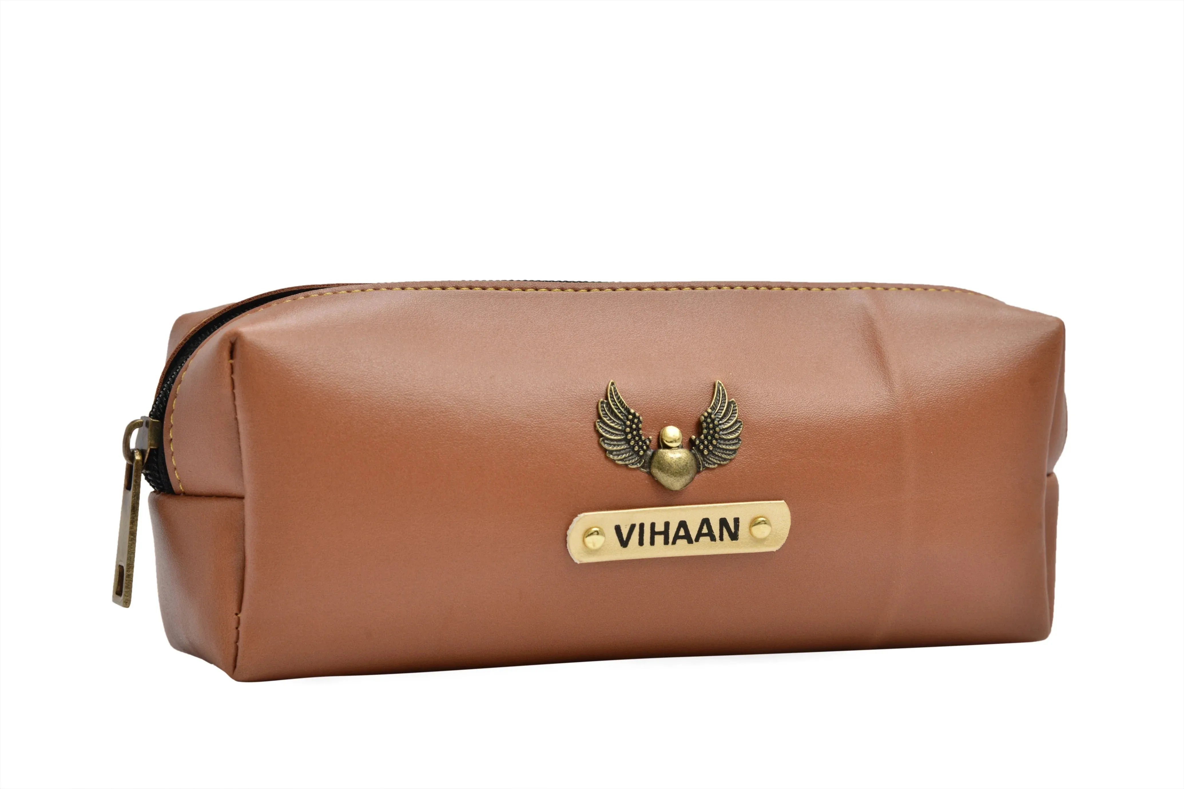 Personalized Vegan Leather Unisex Pencil Pouch - Tan