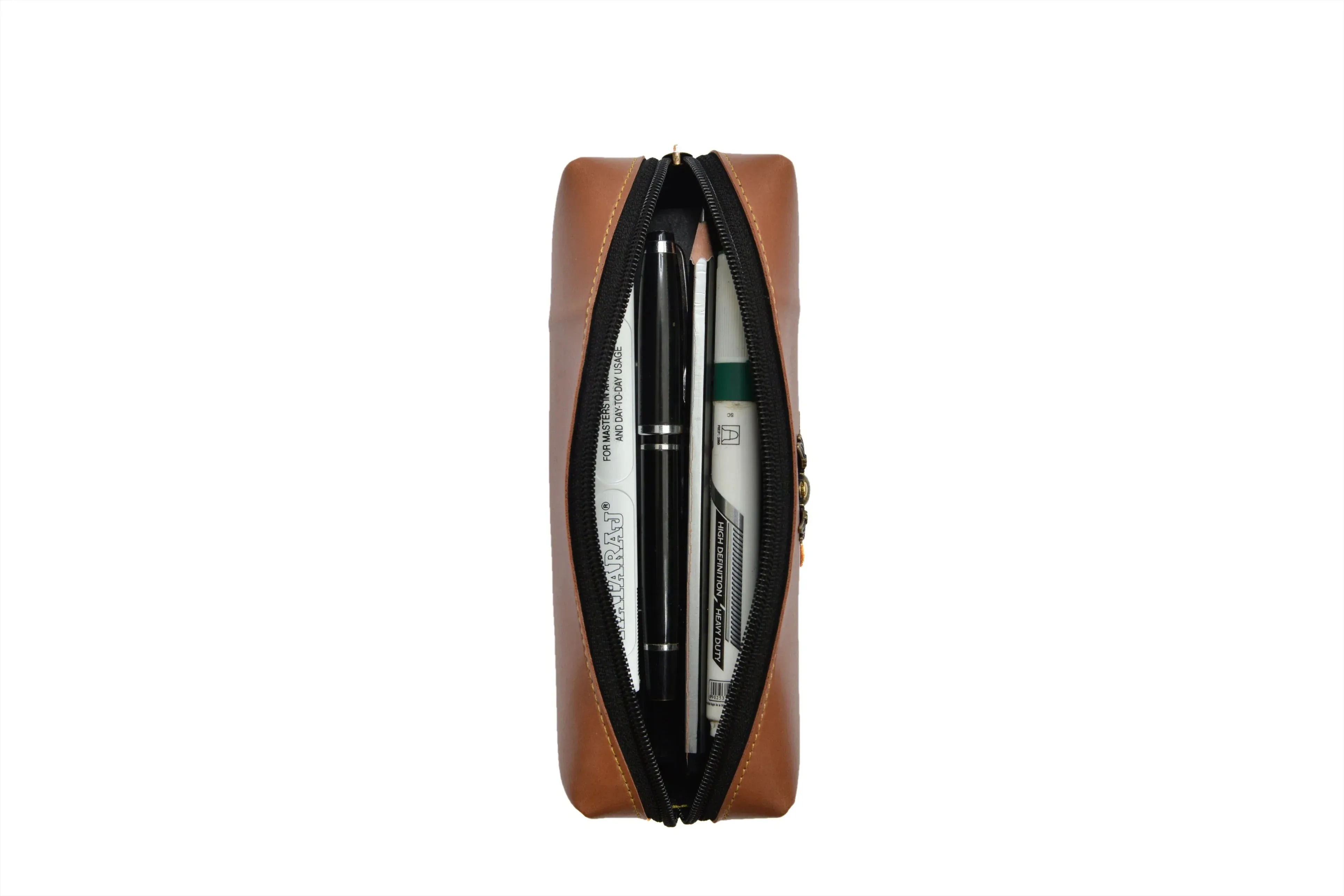 Personalized Vegan Leather Unisex Pencil Pouch - Tan
