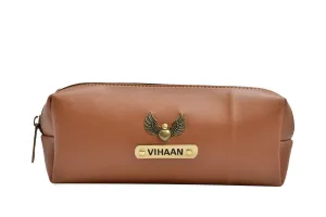 Personalized Vegan Leather Unisex Pencil Pouch - Tan