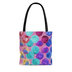 Pink Watercolor Dots Tote Bag, Abstract Watercolor Dotted Square 13"x13", 16"x16", 18"x18" Premium Quality Market Tote Bag - Made in USA