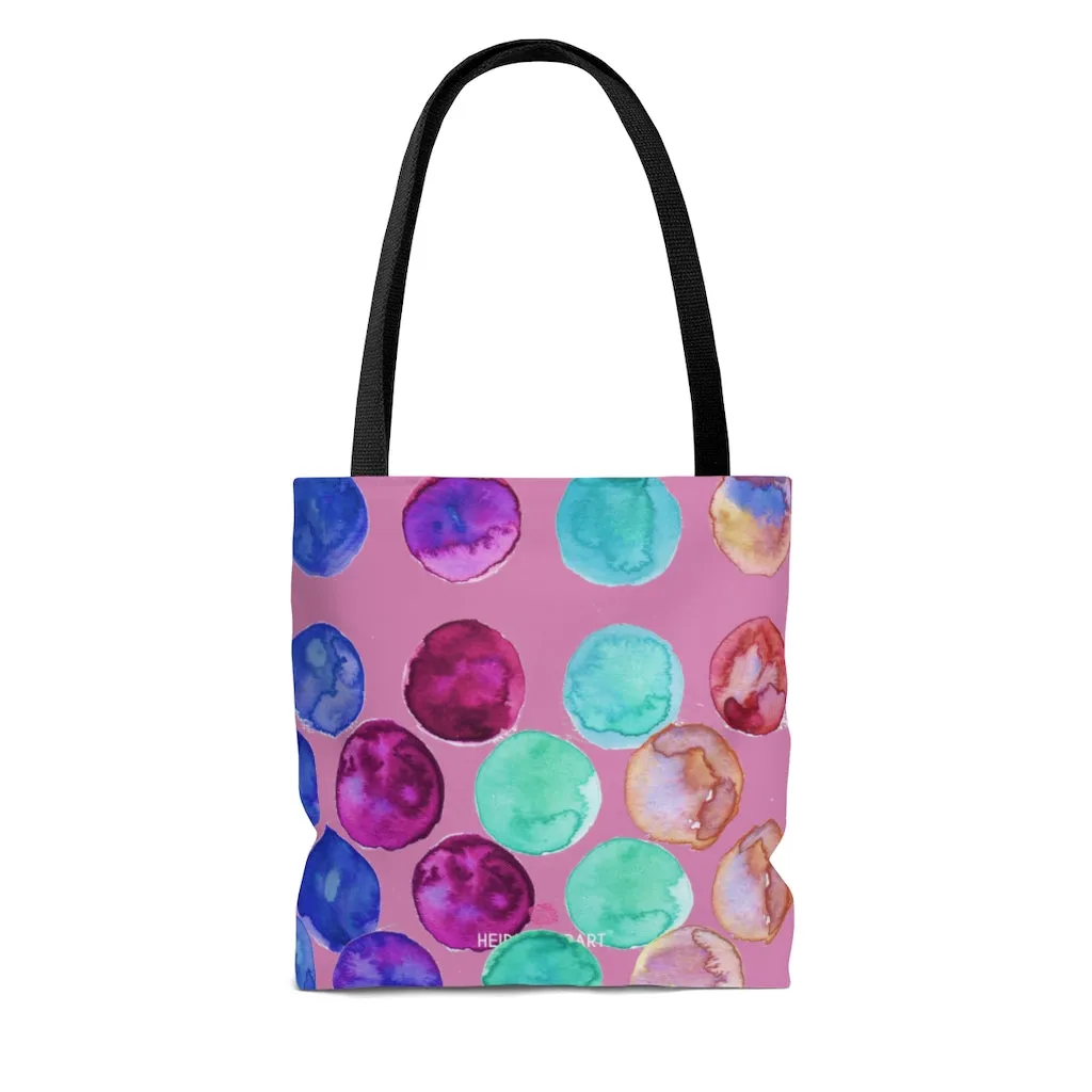 Pink Watercolor Dots Tote Bag, Abstract Watercolor Dotted Square 13"x13", 16"x16", 18"x18" Premium Quality Market Tote Bag - Made in USA