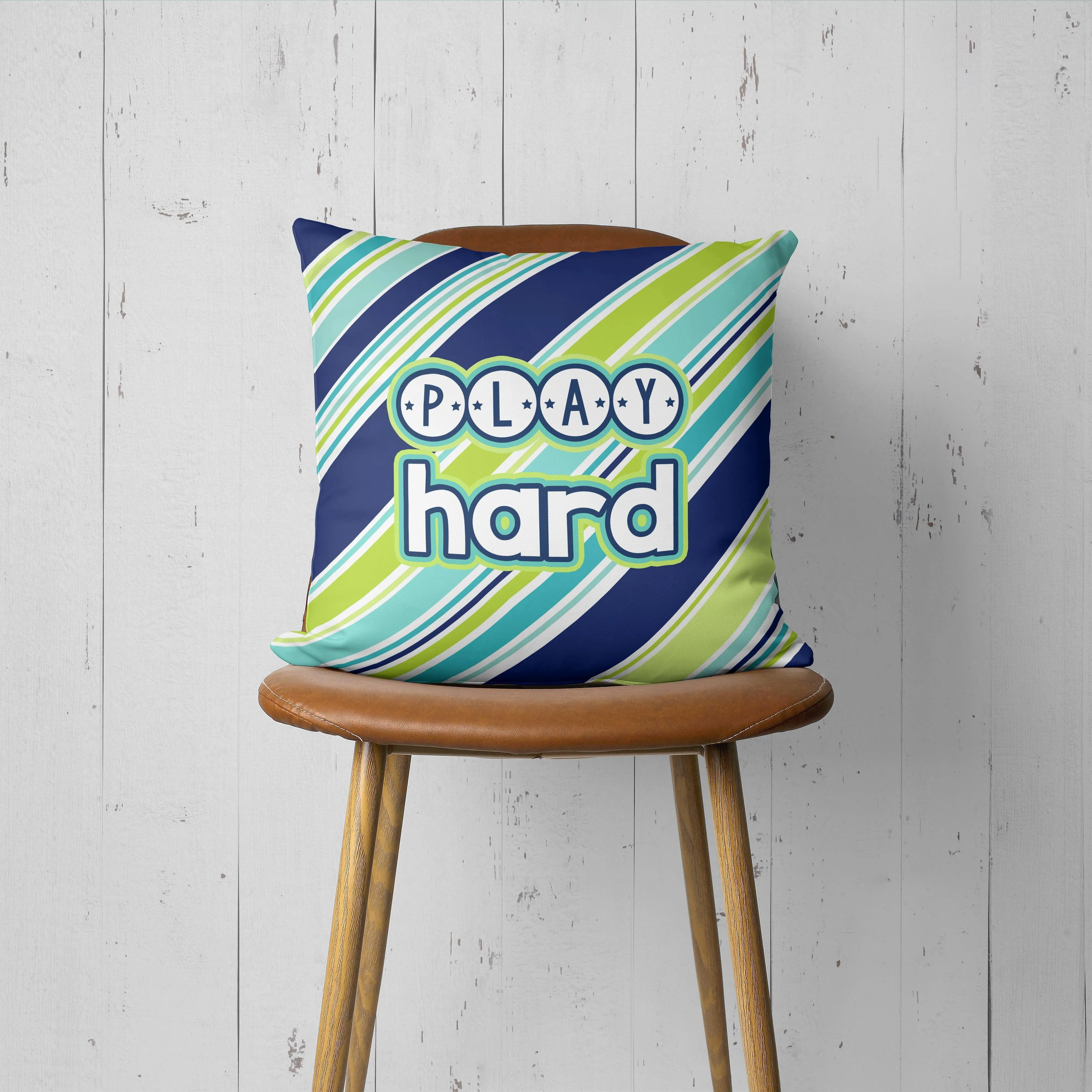 Play Hard Diagonal Striped Playroom Pillow