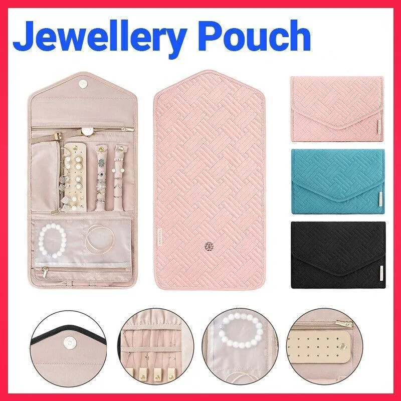 Portable Travel Foldable Jewellery Pouch 1PC 3Colours 23x15cm