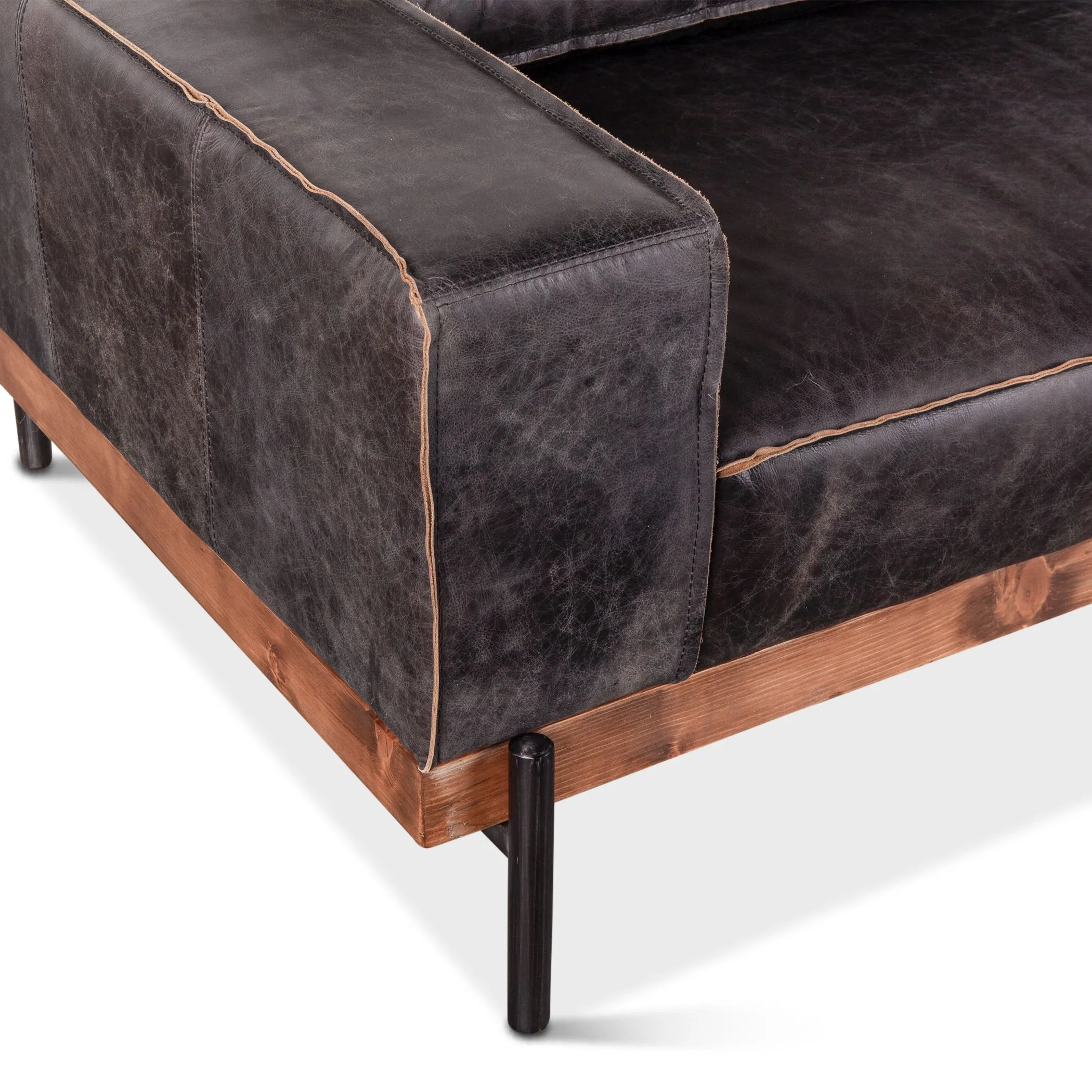 Portofino Modern Leather Arm Chair, Antique Ebony