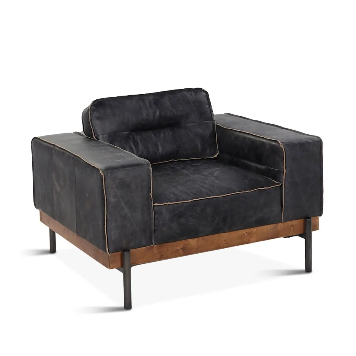 Portofino Modern Leather Arm Chair, Antique Ebony