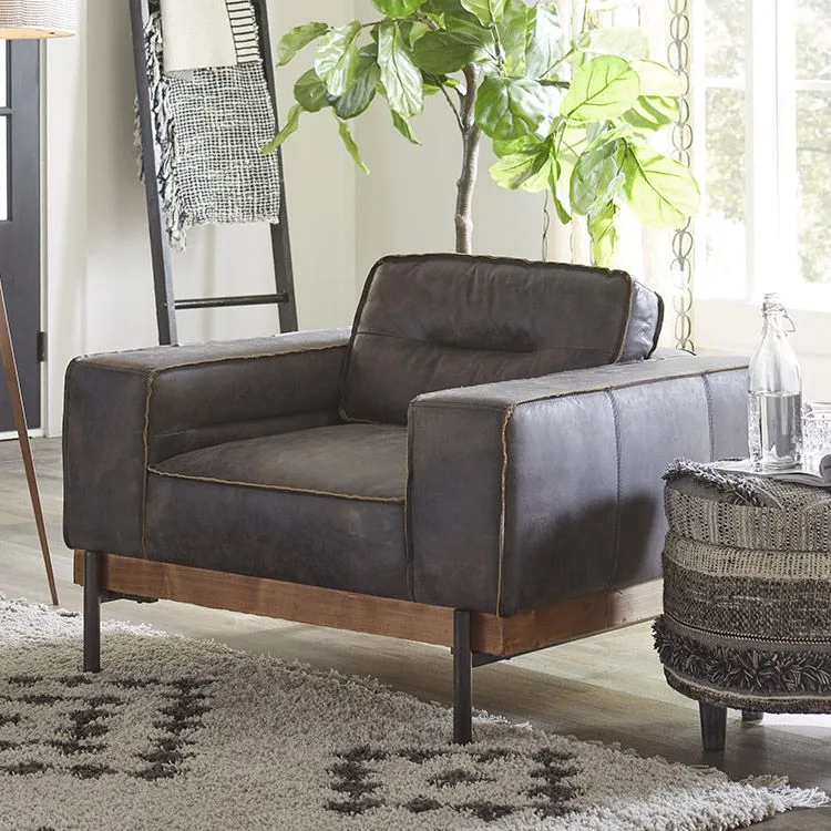 Portofino Modern Leather Arm Chair, Antique Ebony