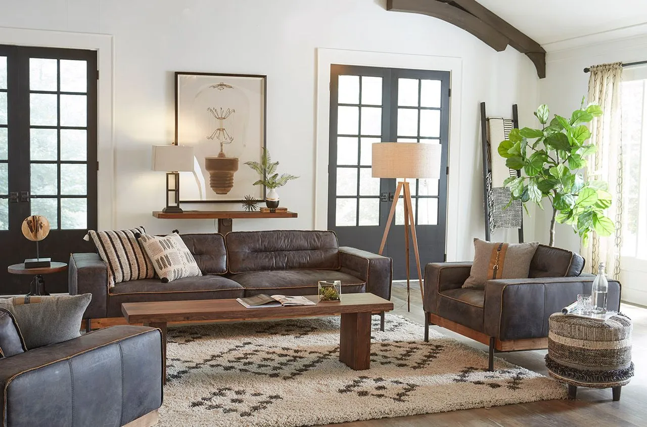 Portofino Modern Leather Arm Chair, Antique Ebony