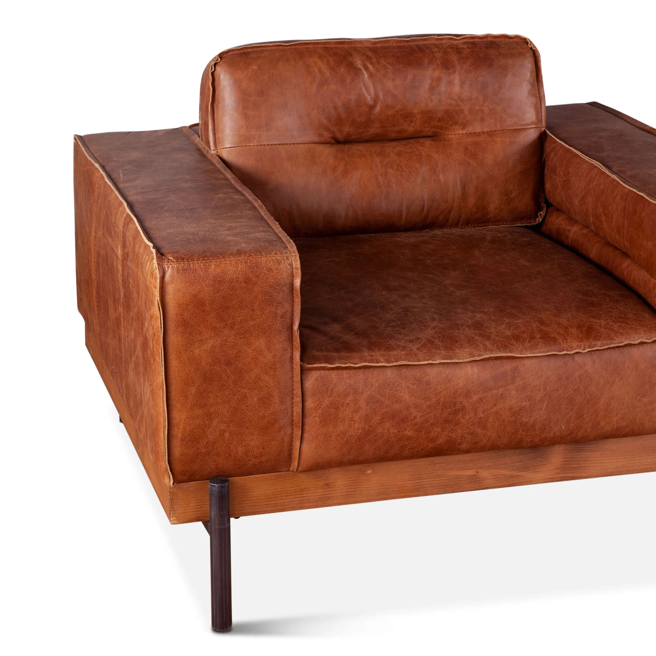 Portofino Modern Leather Arm Chair, Cocoa Brown